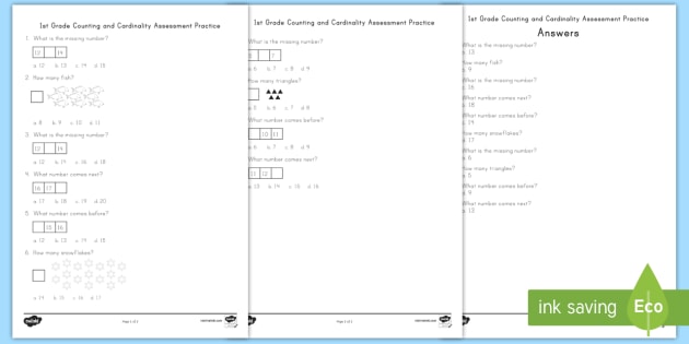 1st Grade Counting and Cardinality Assessment Practice Activity