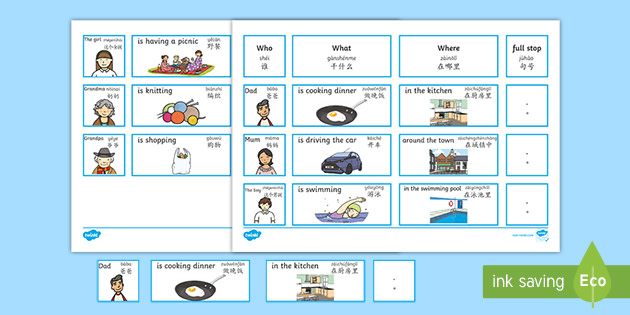 Everyday Sentence Building Cards English/Mandarin Chinese/Pinyin - Everyday