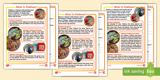 Pokémon Differentiated Reading Comprehension Activity F2