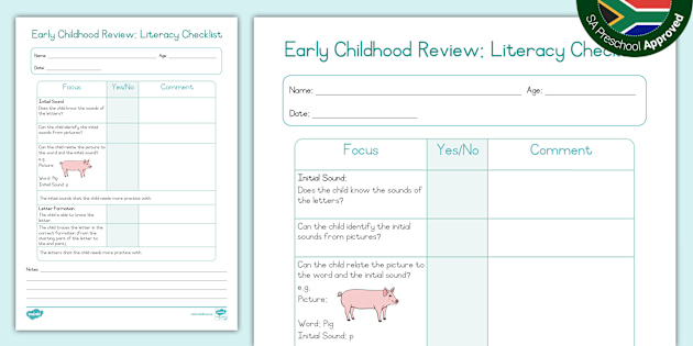 Preschool: Early Childhood Review: Literacy Checklist