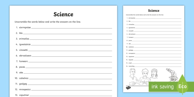 Unscramble Science Words Worksheet Cfe Resource