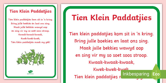 Tien Klein Paddatjies Rympie Plakkaat Teacher Made Tien Klein Paddatjies Rympie Plakkaat Teacher Made