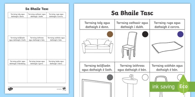 Drawing And Colouring Items In The House Gaeilge Worksheet