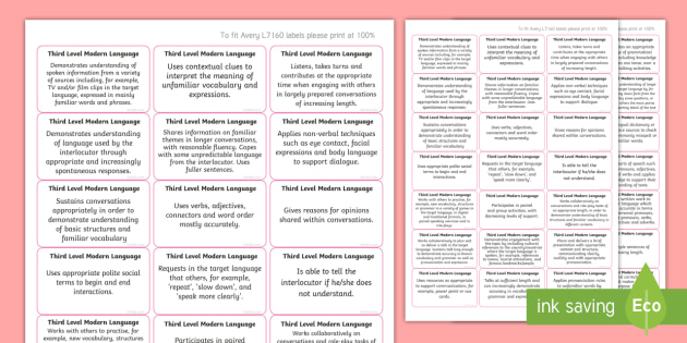 CfE Third Level Modern Languages Benchmarks Assessment Stickers