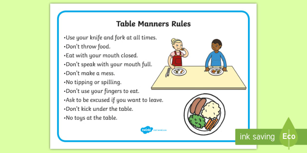Table Manners Activity Mat Table Manners Rules Display Posters