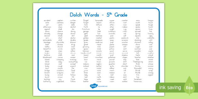 6th grade high frequency sight word list
