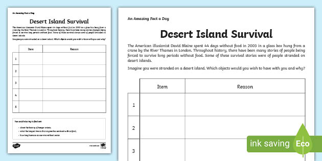 Desert Island Survival Activity Team Building Worksheet 