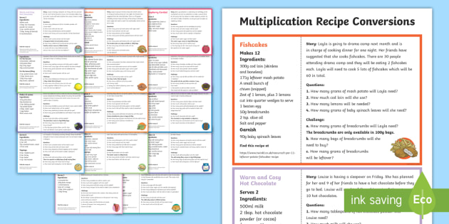 Multiplication Recipe Conversions Maths Challenge Cards