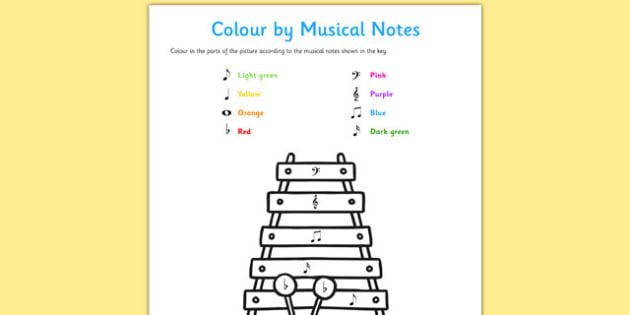 Colour by Musical Notes Worksheet / Worksheet