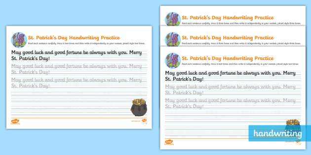 St. Patrick's Day Cursive Handwriting Practice - KS2