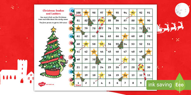 Christmas Snakes and Ladders Board Game - Twinkl