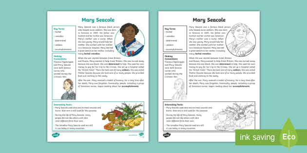 Third Grade Mary Seacole Fact File