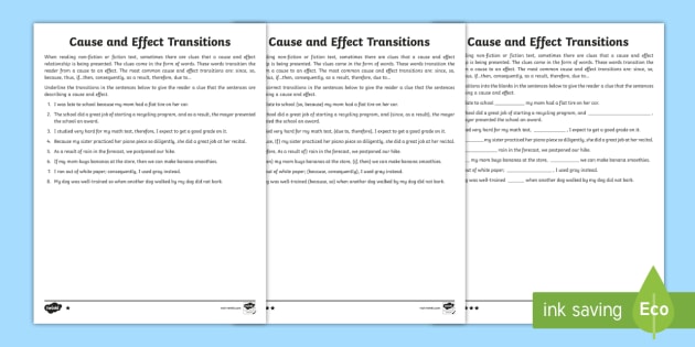 transition words for cause and effect writing
