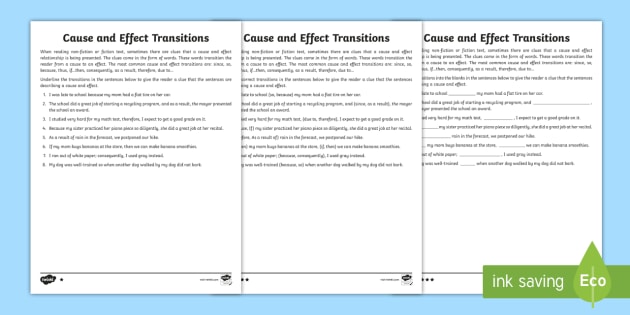 Cause And Effect Differentiated Transition Words Worksheet