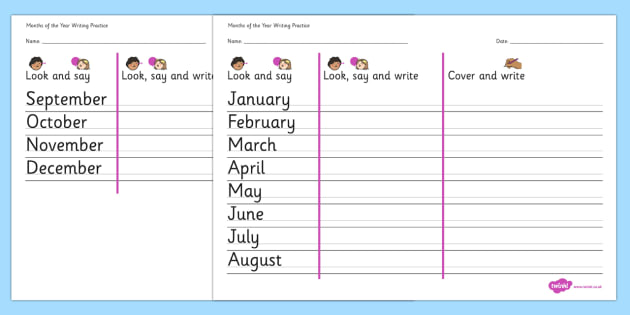 Months of the Year Writing Practice Worksheets - practice ...