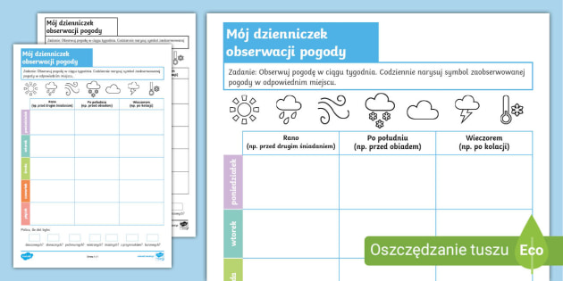 Pogoda | Karta pracy | Obserwacja pogody | Dzienniczek