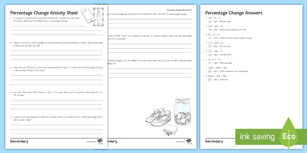 Percentage Change Worksheet | KS3 Maths | Beyond