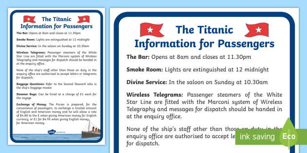 The Titanic Role Play Information Poster - Twinkl