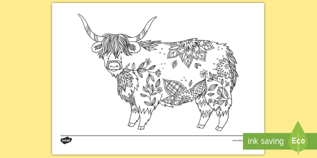 Highland Cow Mindfulness Coloring Page (Teacher-Made)