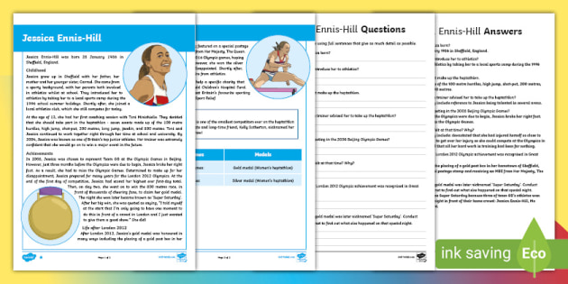 Jessica Ennis-Hill Facts and Reading Comprehension Activity