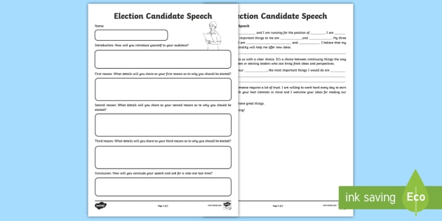 write a speech worksheet