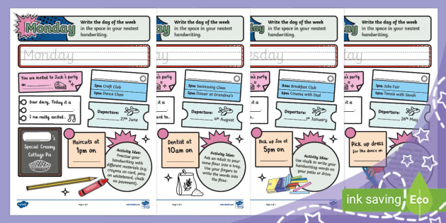 Days of the Week Handwriting Practice (Ages 5 - 7)