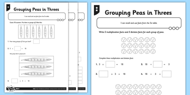 year 3 differentiated pea pod arrays worksheet pack