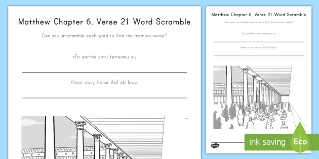 Matthew 6 21 Word Unscramble Jesus Bible Verse Memory Memorize