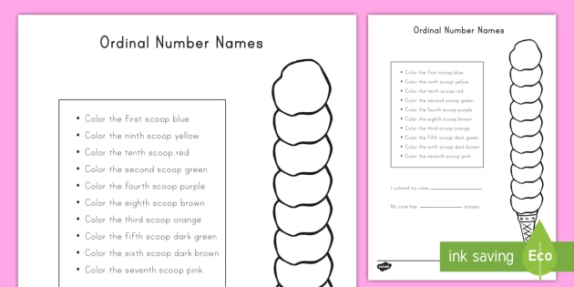 Ordinal Numbers Ice Cream Colouring Activity