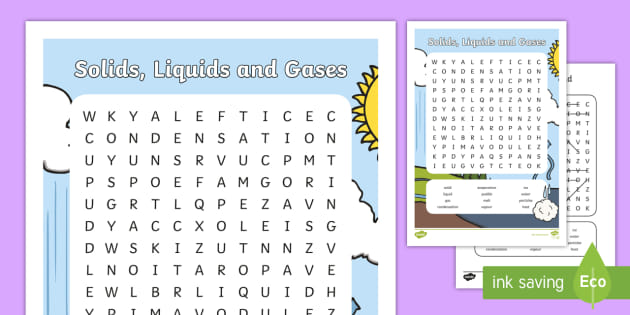 solids liquids and gases word search f 2 science