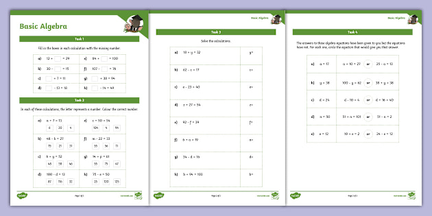 Basic Algebra Answers Printable Basic Algebra Worksheets With Answers Tabe Practice Test