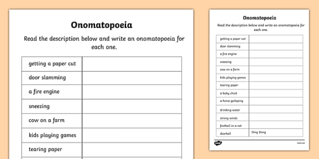 Onomatopoeia Worksheet - onomatopoeia, literacy, worksheet