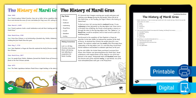 history of mardi gras worksheet social studies 6th grade