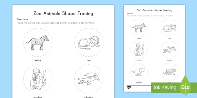 zoo animals shape tracing worksheet worksheet early childhood animals