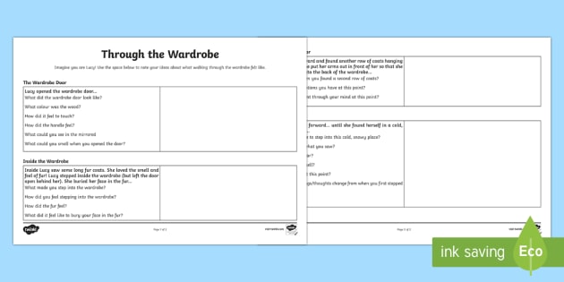 through the wardrobe creative writing planning worksheet worksheet