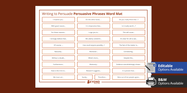 Persuasive Phrases Word Mat | Writing to Persuade | Beyond