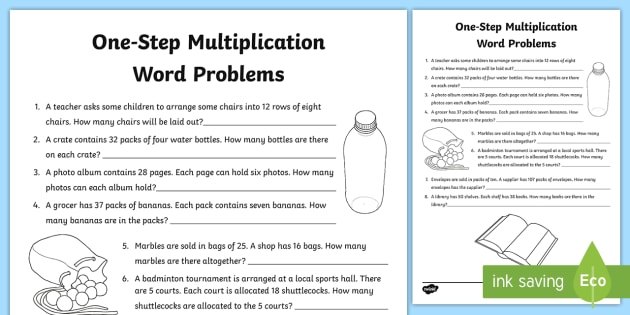 One Step Multiplication Word Problems Worksheet