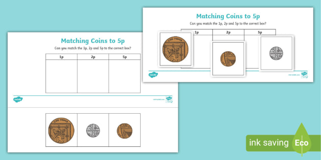 Money to 5p: Matching Coins Cut and Stick Activity Sheet