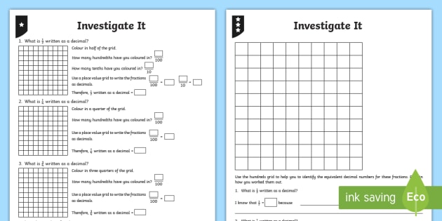 Decimal Equivalents for Halves and Quarters Differentiated Worksheet