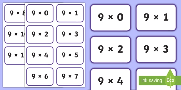 Nine Times Tables Flashcards (teacher made)