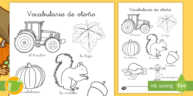 Hoja De Colorear De Vocabulario Otono Teacher Made