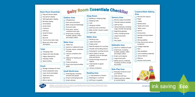 Nursery essentials checklist on sale