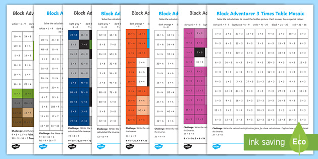 ks2 block adventurer multiplication and division facts maths mosaic worksheets