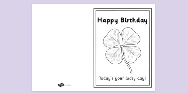 FREE! - Four Leaf Clover Birthday Card Colouring Activity | Twinkl
