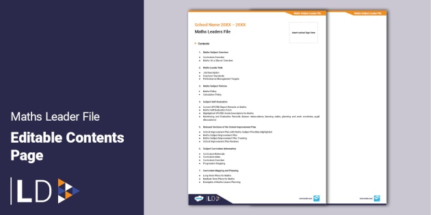 maths-subject-leader-file-editable-contents-page