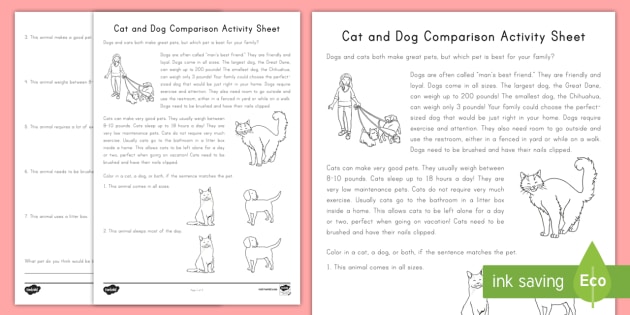 Cats and Dogs Comparison Activity (teacher made)