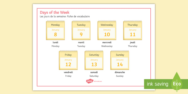 Days of the Week Word Mat French (teacher made)