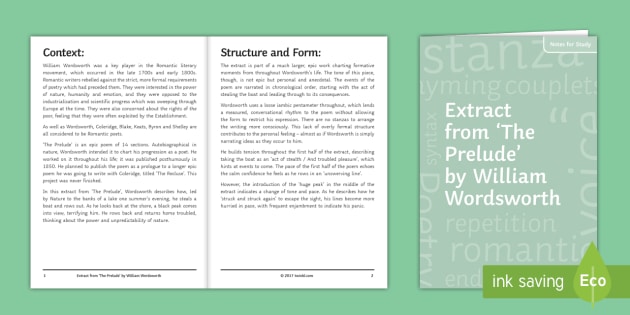 Notes for Study to Support Teaching on 'The Prelude' by ...