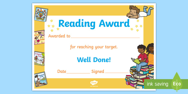 Reading Target Reached Certificate (teacher made)