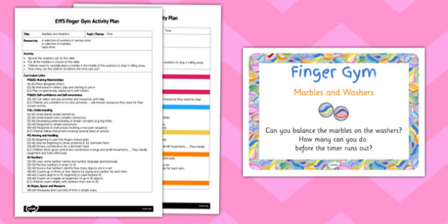 Eyfs Marbles And Washers Finger Gym Activity Plan And Prompt Card Pack